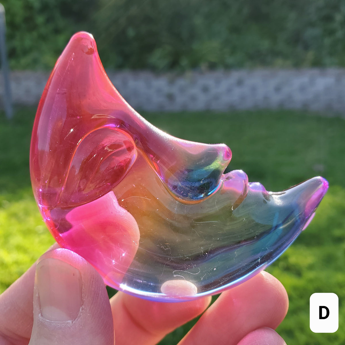 Aura Glass Moon - Light Reflecting Crystal Moon - Helps Release Anger and Negativity - 2.7" Aura Moon Carving