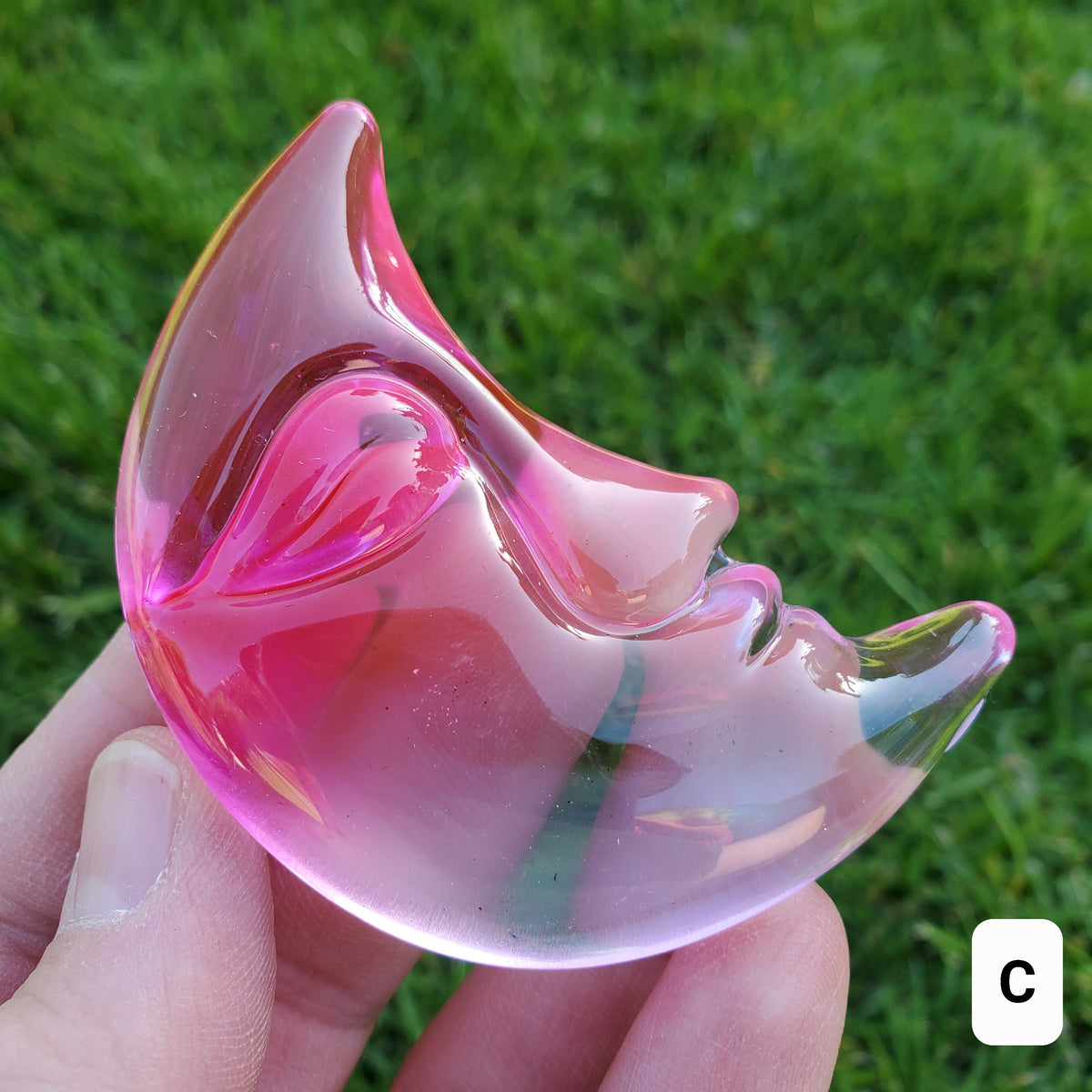 Aura Glass Moon - Light Reflecting Crystal Moon - Helps Release Anger and Negativity - 2.7" Aura Moon Carving