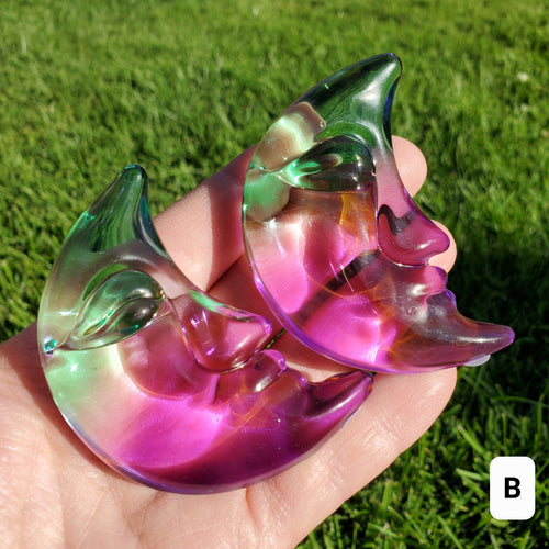 Aura Glass Moon - Light Reflecting Crystal Moon - Helps Release Anger and Negativity - 2.7" Aura Moon Carving