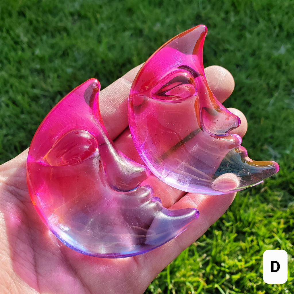 Aura Glass Moon - Light Reflecting Crystal Moon - Helps Release Anger and Negativity - 2.7" Aura Moon Carving