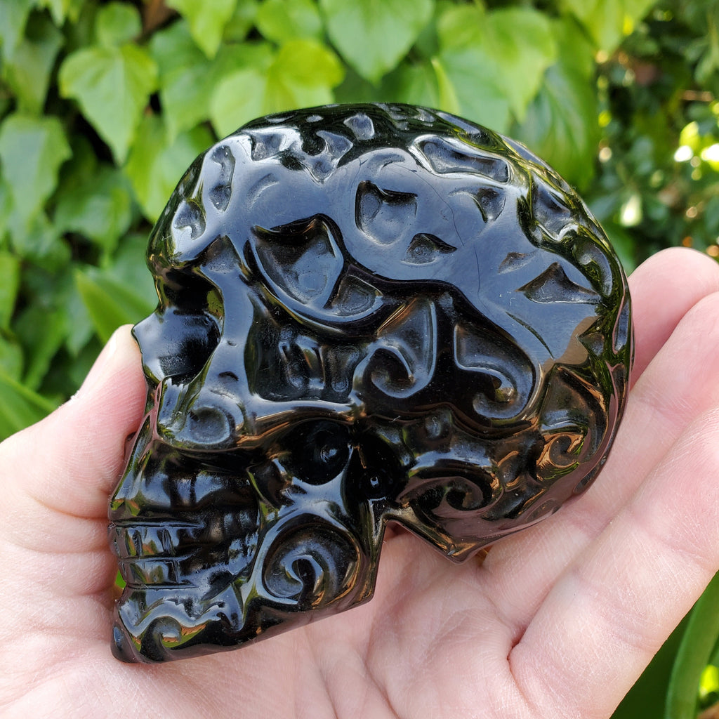 Obsidian Sugar Skull - Self Reflection, Release Negative Energies - Obsidian Black Skull Healing Crystals Gemstones
