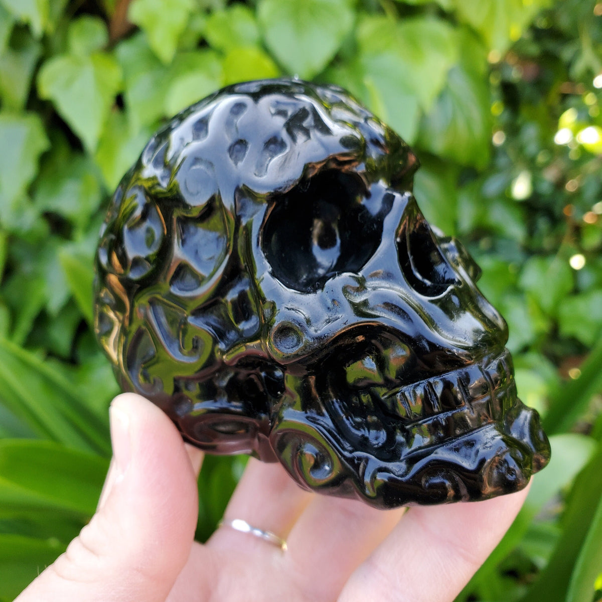 Obsidian Sugar Skull - Self Reflection, Release Negative Energies - Obsidian Black Skull Healing Crystals Gemstones