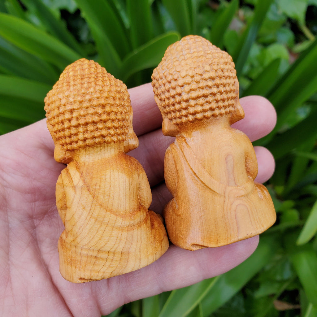 Cypress Wood Buddha Carving - A Symbol of Immortality, Protective From Negative Energies - 2.65" Carved Buddha Statue