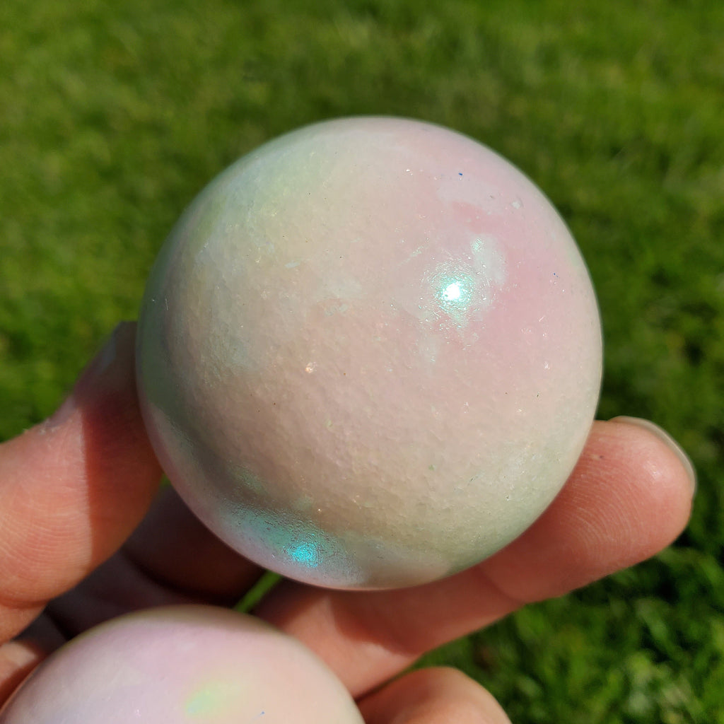 Aura White Jade Sphere - Peaceful, Calm, Love Energy - 1.95" White Jade Crystal Ball Healing Rainbow Gemstones