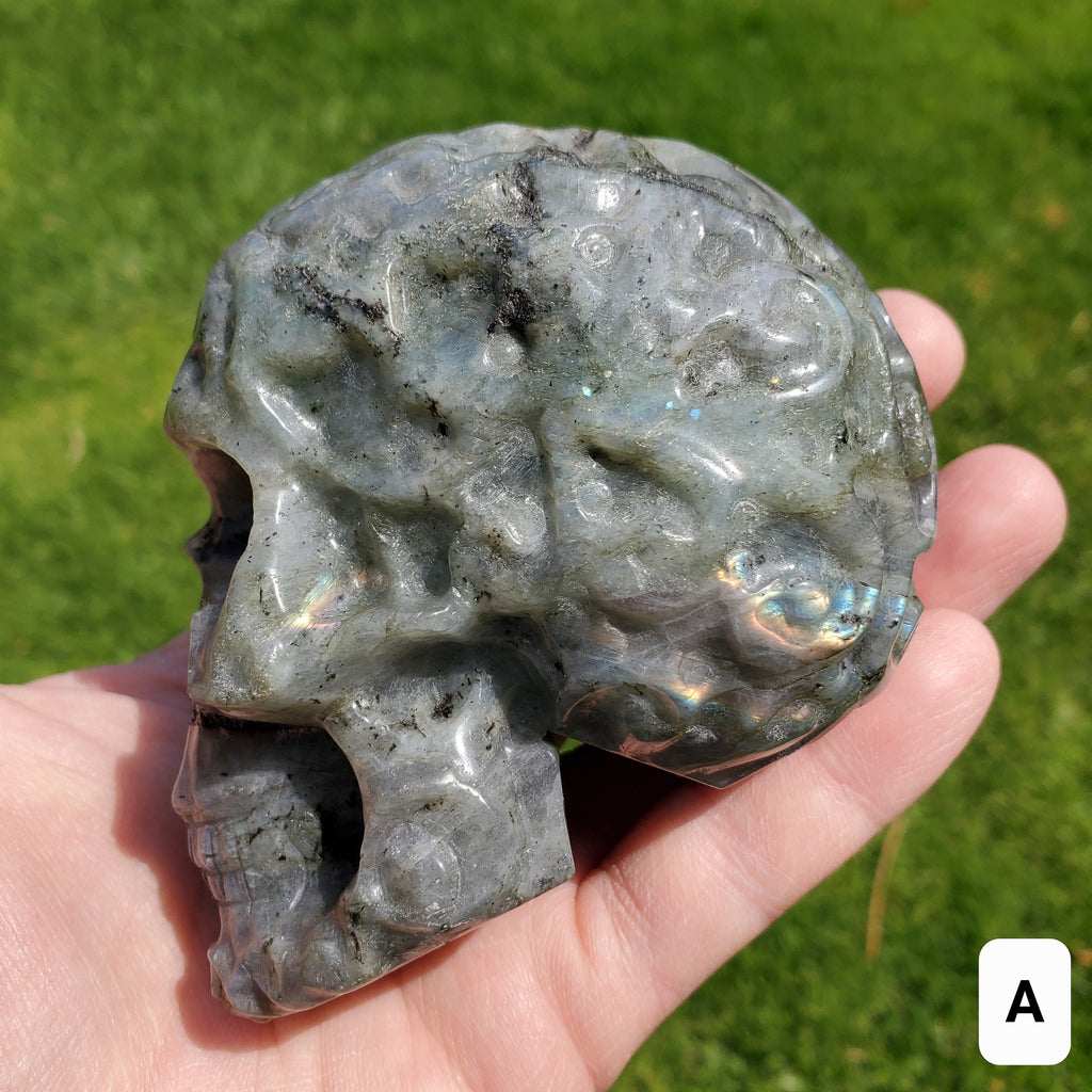 Labradorite Sugar Skull - Dreams, Awareness, Connection, Intuition, Wisdom - 3.90" Labradorite Healing Crystal Lab Skull Carving
