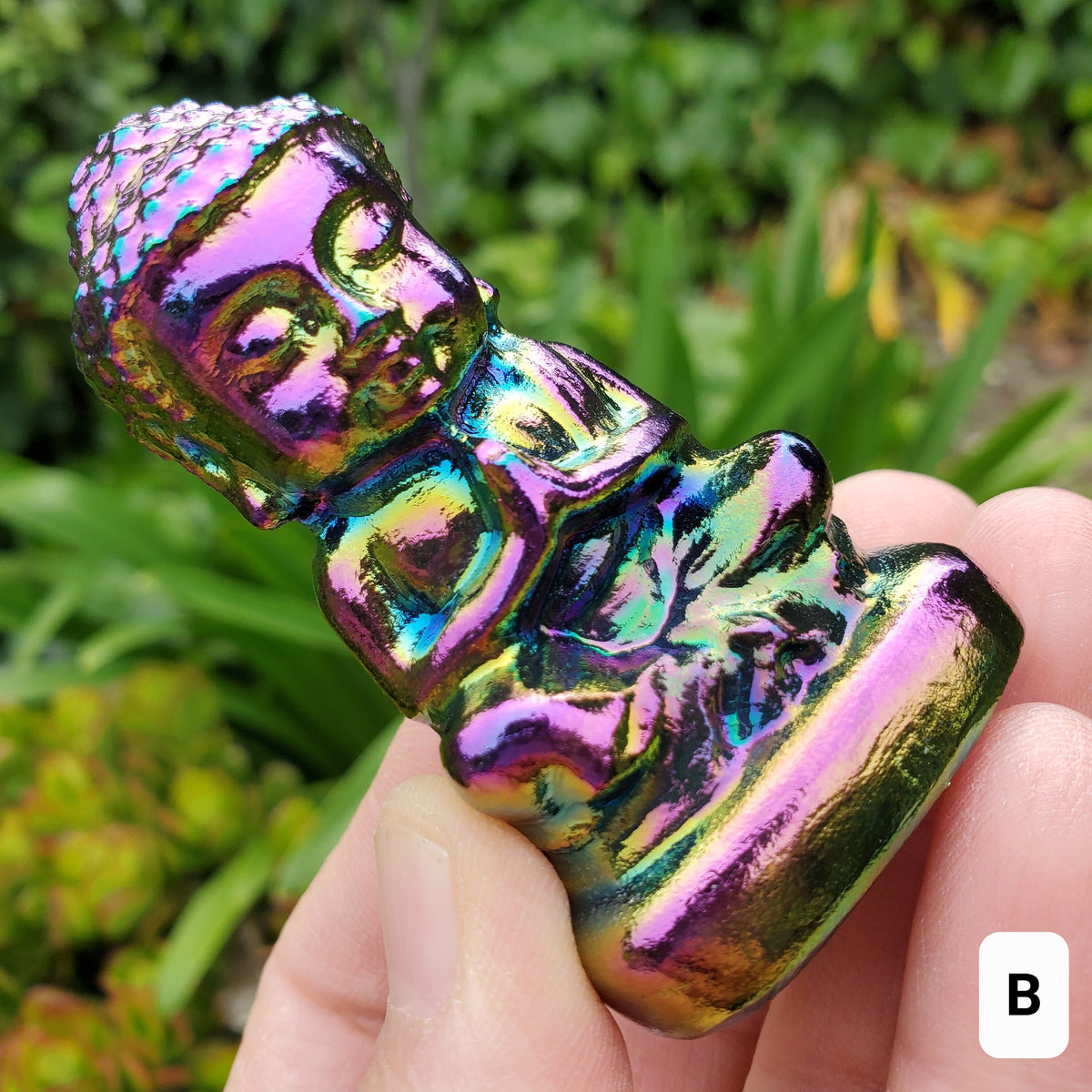 Aura Obsidian Buddha - Self Reflection, Release Negative Energies, Balance - Rainbow Aura Buddha Healing Crystals Gemstones