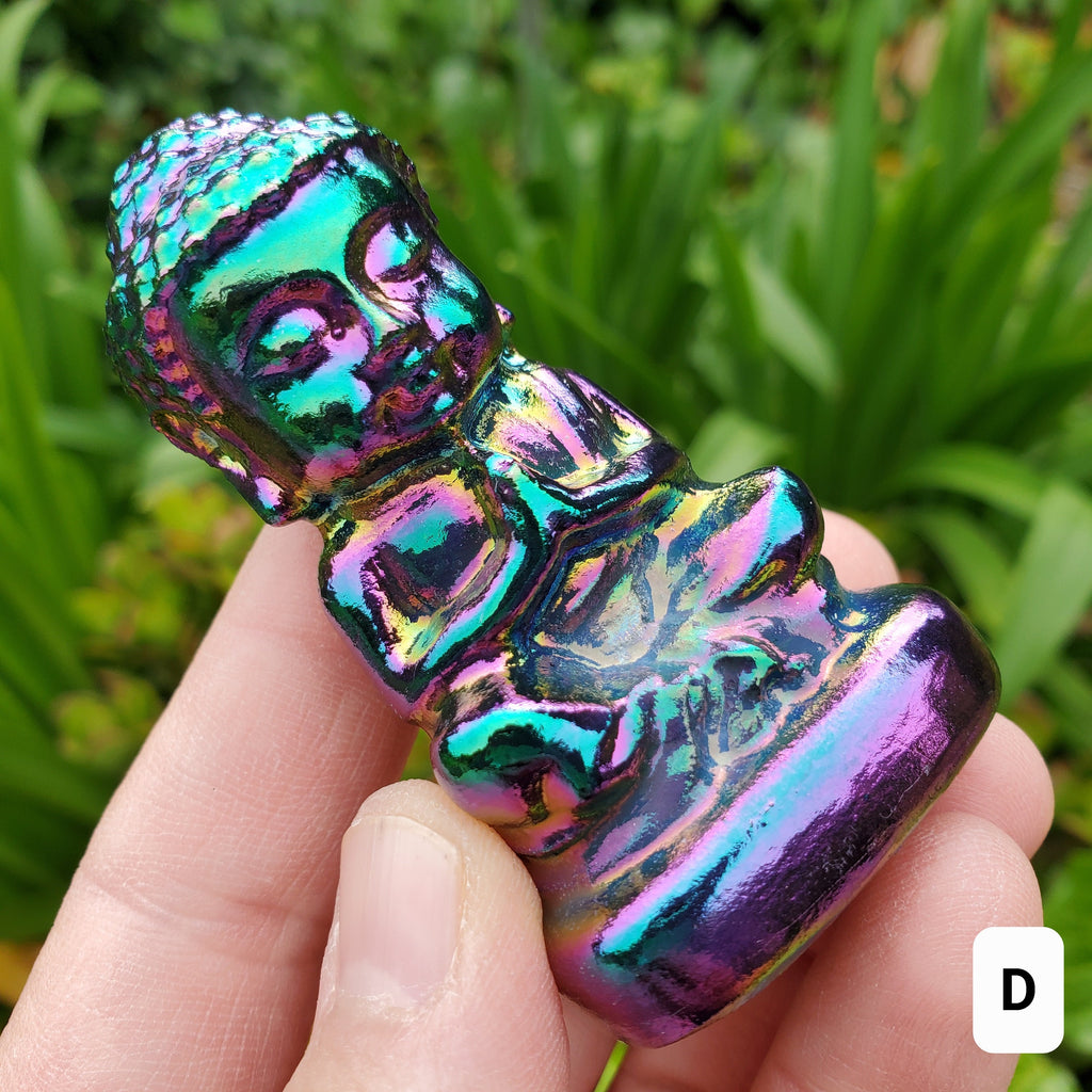 Aura Obsidian Buddha - Self Reflection, Release Negative Energies, Balance - Rainbow Aura Buddha Healing Crystals Gemstones