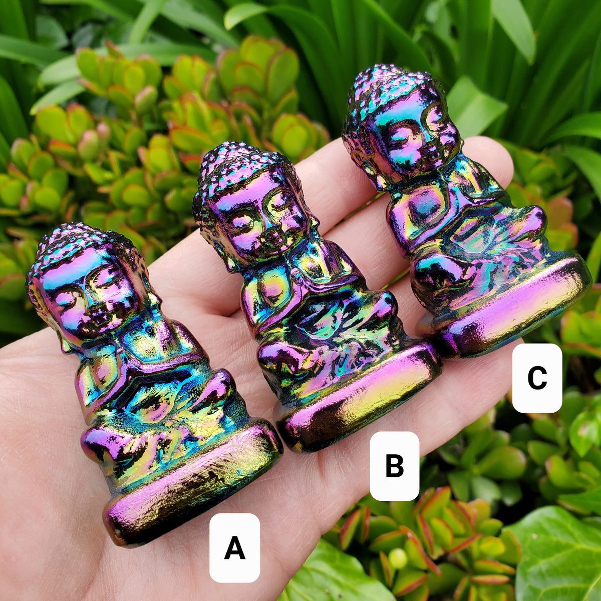 Aura Obsidian Buddha - Self Reflection, Release Negative Energies, Balance - Rainbow Aura Buddha Healing Crystals Gemstones
