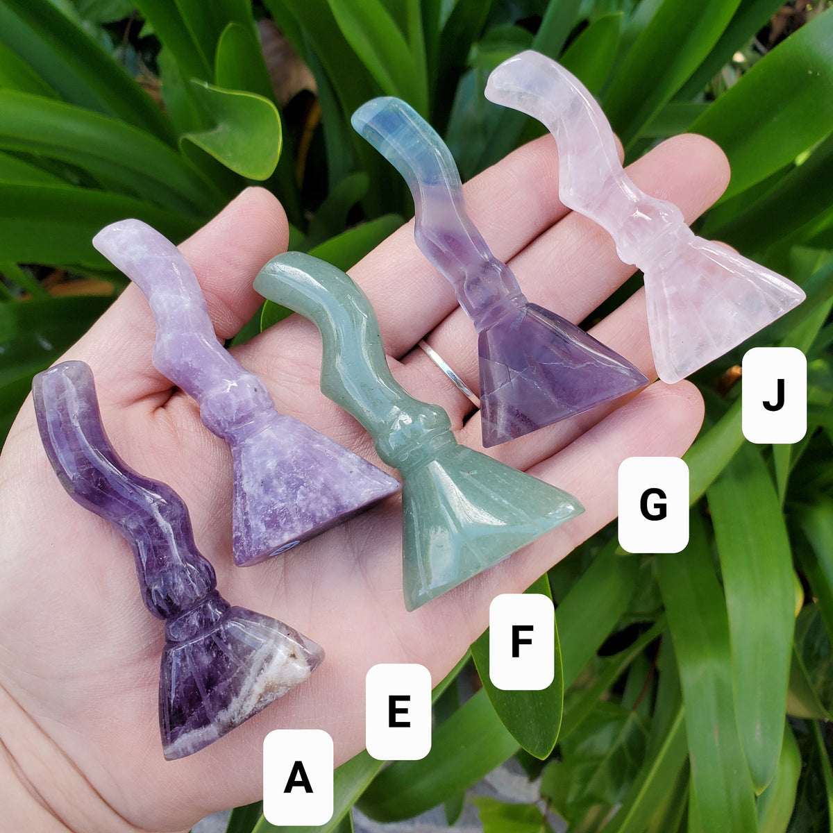 Cute Crystal Broom - Amethyst, Lepidolite, Fluorite, Green Aventurine or Rose Quartz - Witchy Broom Crystal Healing Gemstone