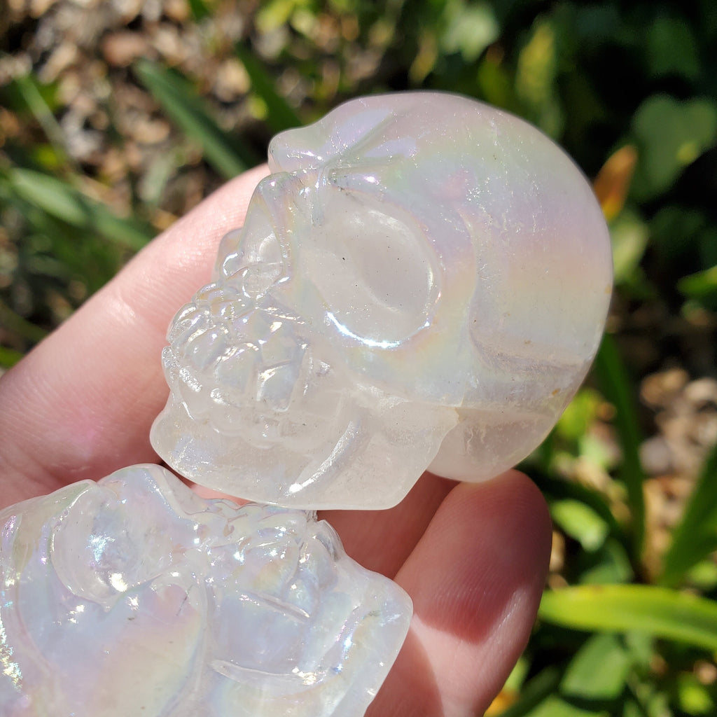 Small Aura Quartz Skull - Counteracts Negative Energy, Magnifies Positive Energy - Carved Skull Stone Healing Crystal Gemstones