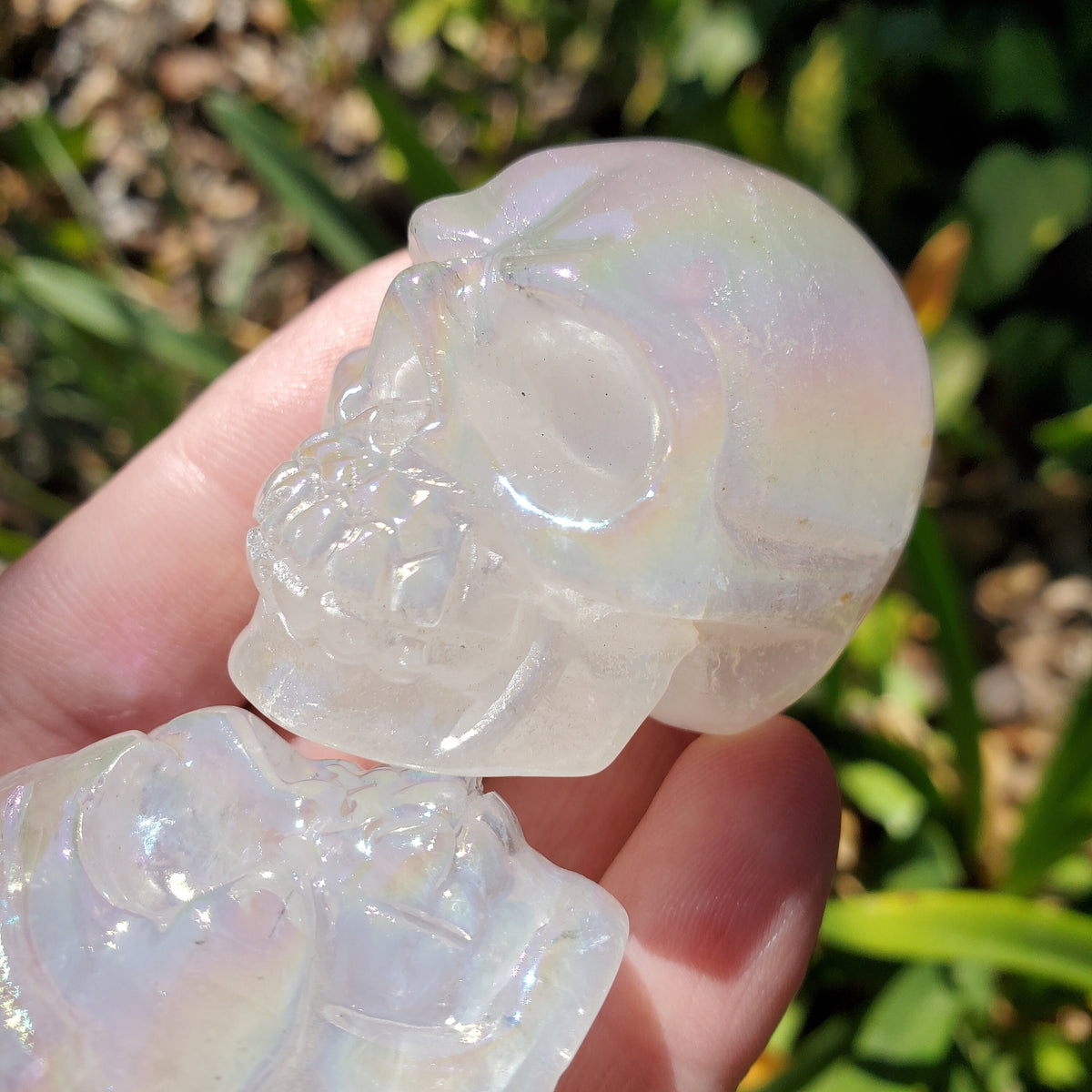 Small Aura Quartz Skull - Counteracts Negative Energy, Magnifies Positive Energy - Carved Skull Stone Healing Crystal Gemstones