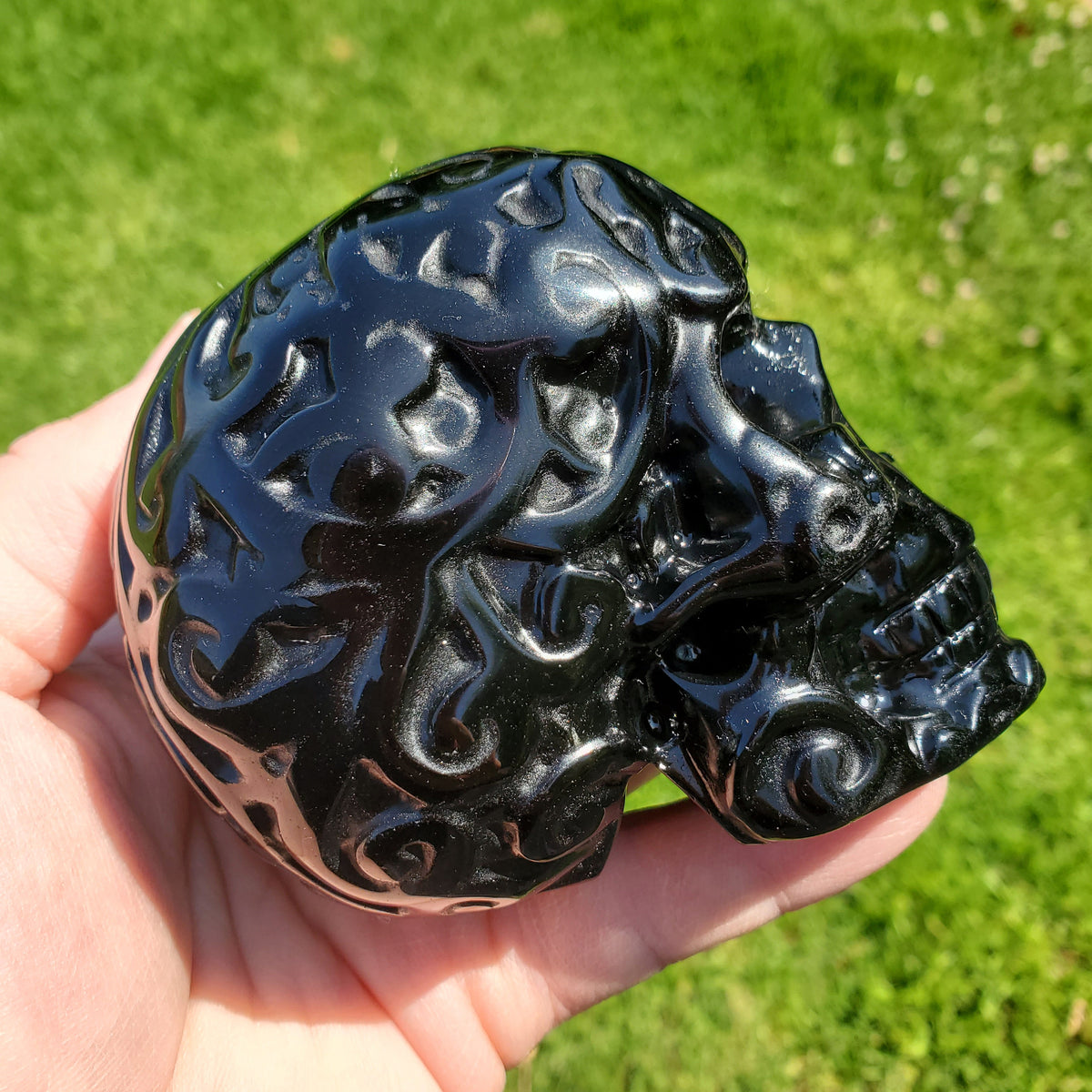 Obsidian Sugar Skull - Self Reflection, Release Negative Energies - Obsidian Black Skull Healing Crystals Gemstones