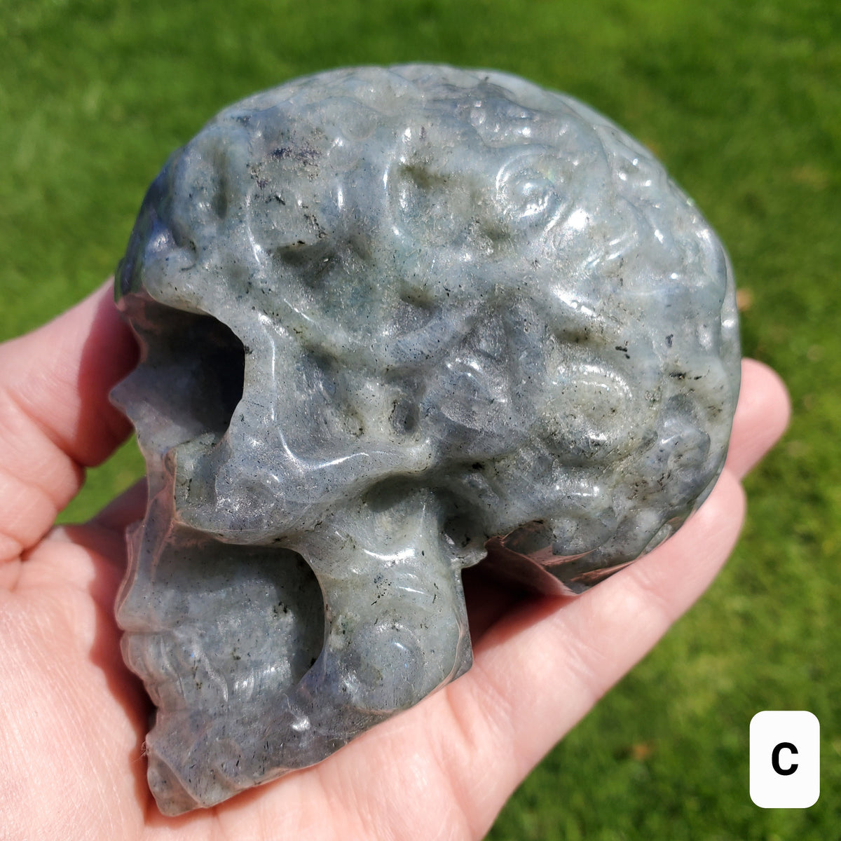 Labradorite Sugar Skull - Dreams, Awareness, Connection, Intuition, Wisdom - 3.90" Labradorite Healing Crystal Lab Skull Carving