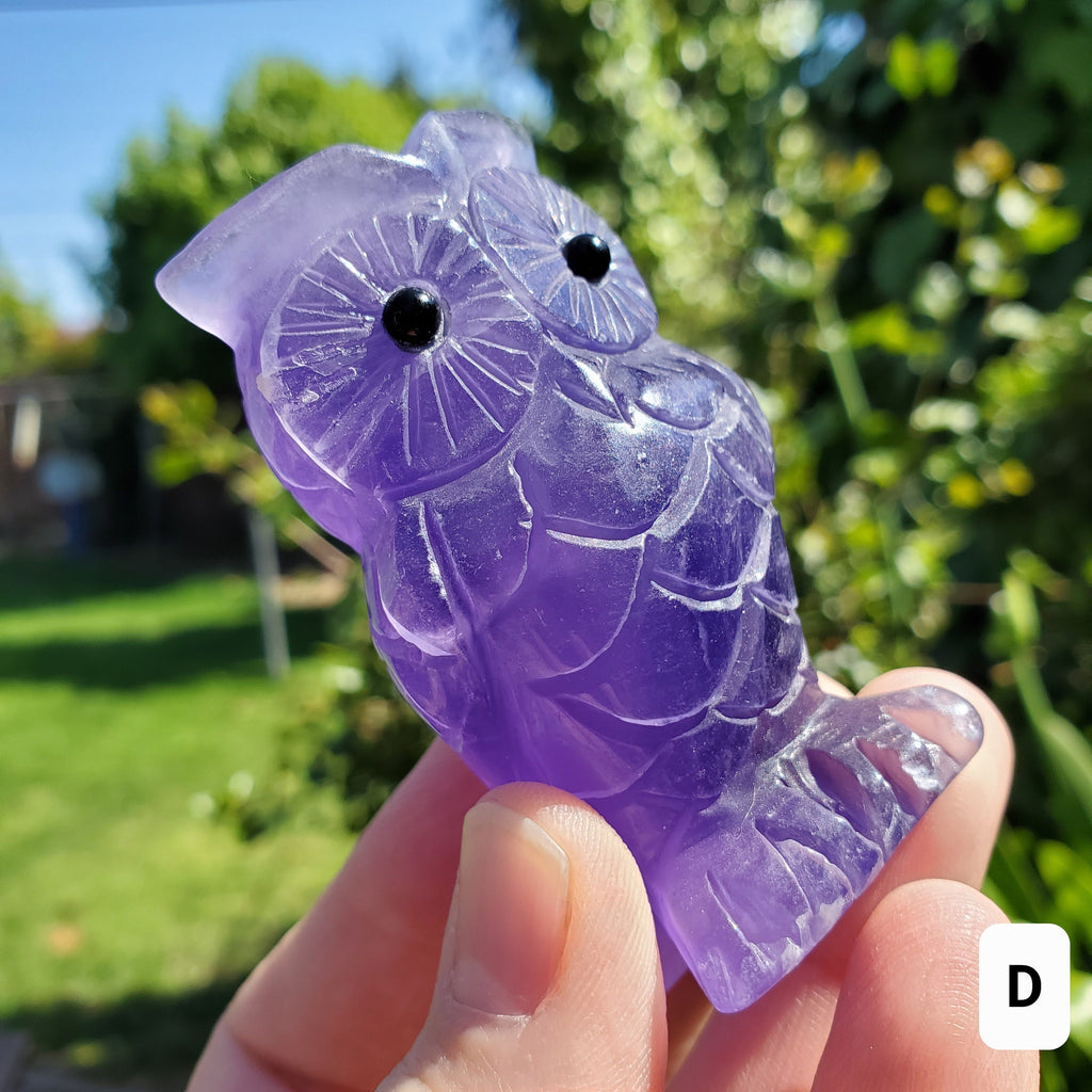 Cute Purple Fluorite Owl - Stability, Concentration, Energetic Protection - Standing Crystal Owl Healing Crystal Gemstone