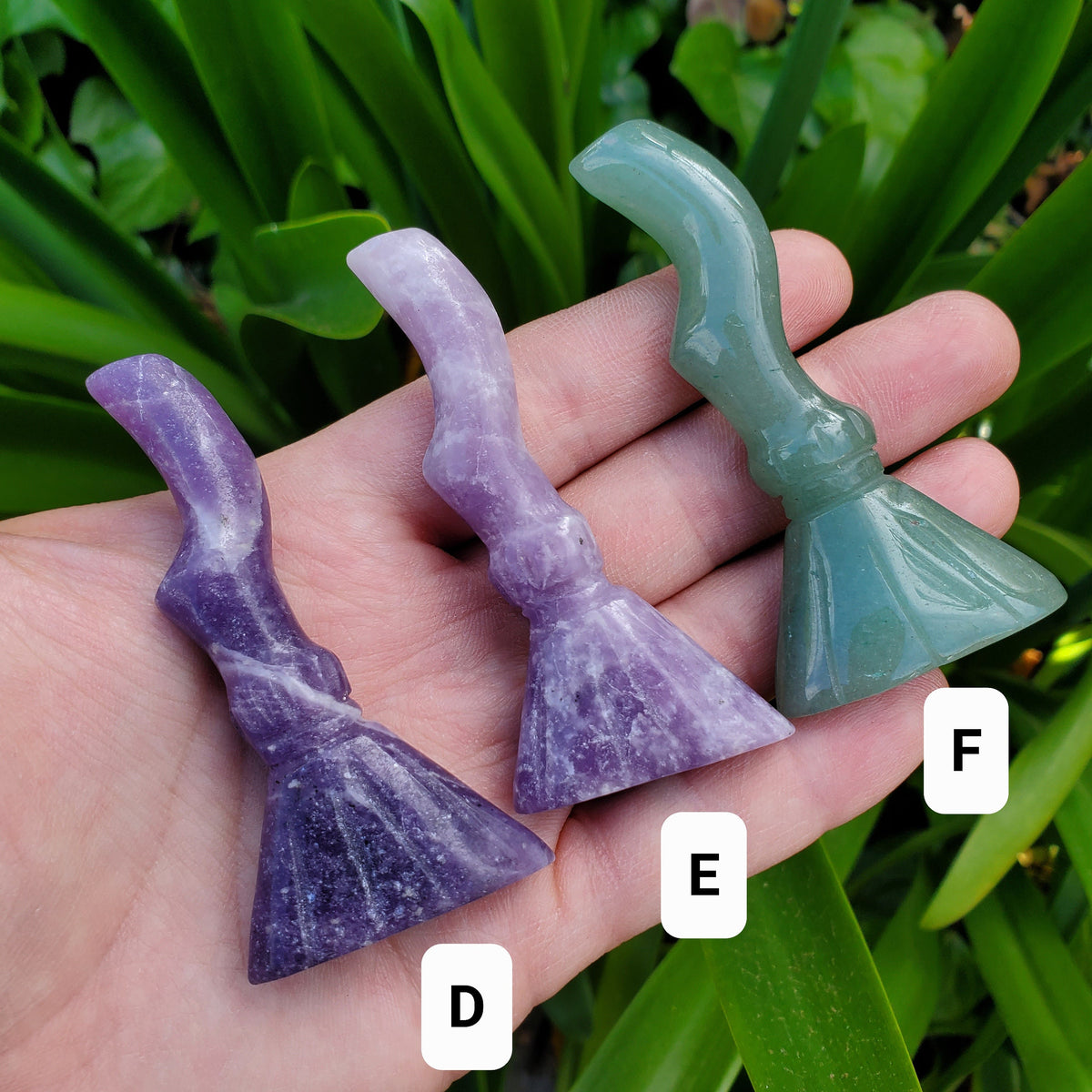Cute Crystal Broom - Amethyst, Lepidolite, Fluorite, Green Aventurine or Rose Quartz - Witchy Broom Crystal Healing Gemstone