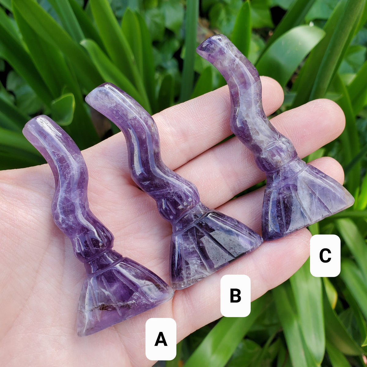 Cute Crystal Broom - Amethyst, Lepidolite, Fluorite, Green Aventurine or Rose Quartz - Witchy Broom Crystal Healing Gemstone