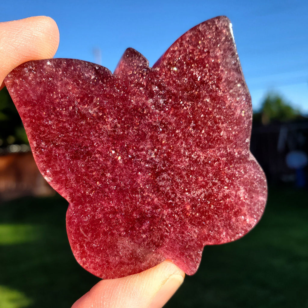 Flashy Strawberry Quartz Butterfly - Love, Gratitude, Generosity - Quartz Butterfly Carved Stone Healing Crystals Tanzberry Carving