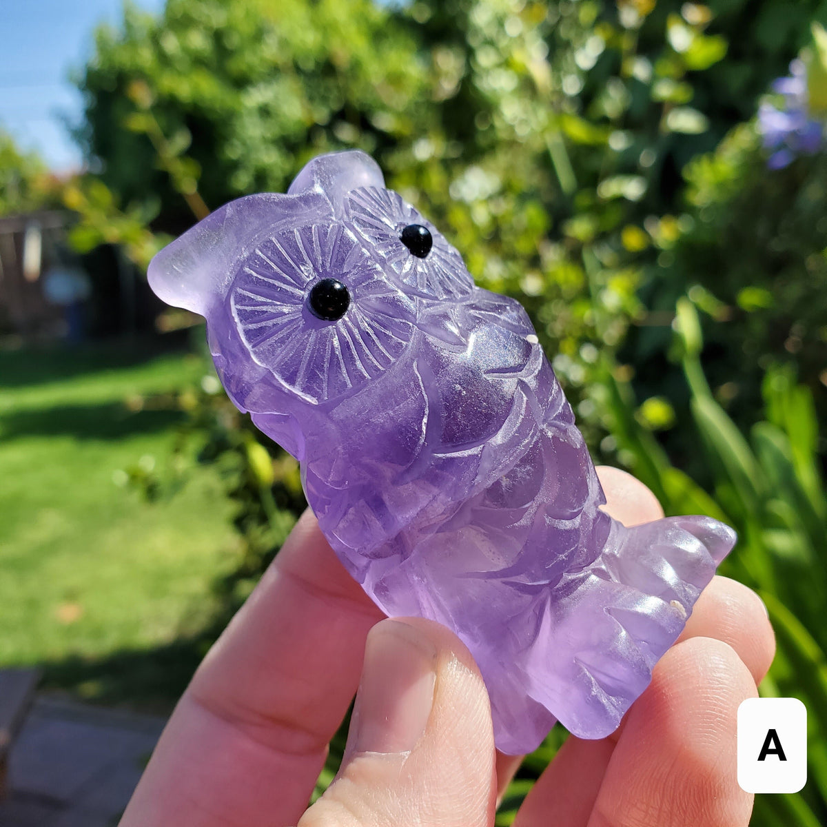 Cute Purple Fluorite Owl - Stability, Concentration, Energetic Protection - Standing Crystal Owl Healing Crystal Gemstone