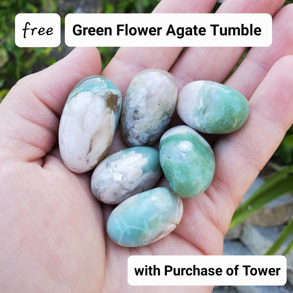 Green Flower Agate Tower - Gentle, Nourishing, Growth - Flower Agate Crystal Tower Crystal Healing Gemstone