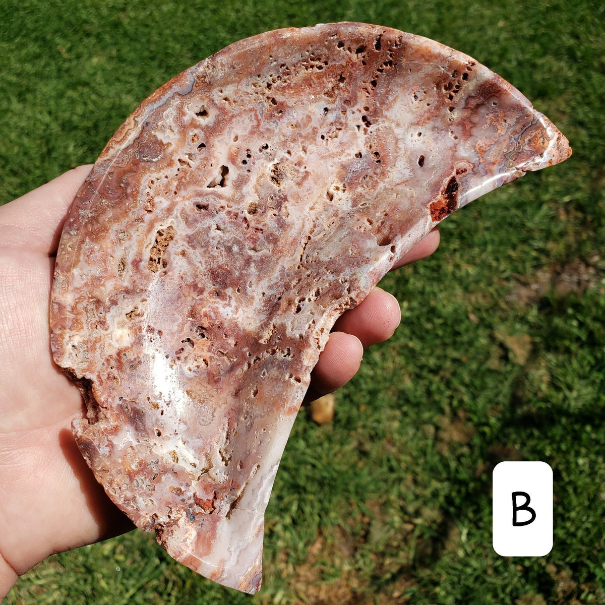 Pink Lace Agate Crescent Moon Tray- Balance Physical, Mental, Emotional - Agate Crystal Moon Display Tray for Trinkets Healing Decor