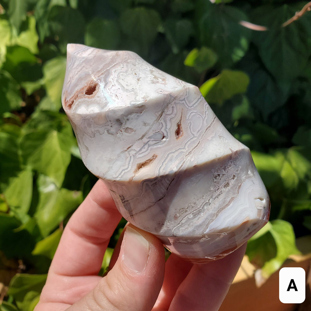 Pink Lace Agate Crystal Flame - Balance of the Physical, Mental & Emotional - Pink Agate Flame Healing Gemstone