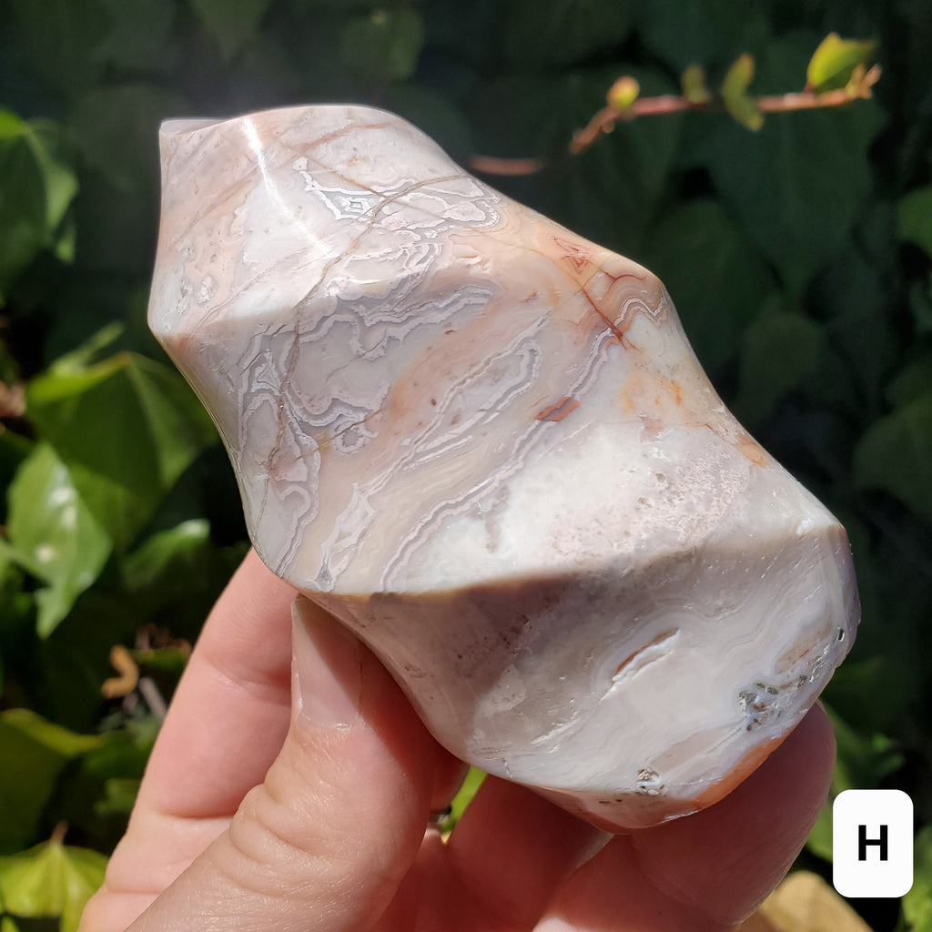 Pink Lace Agate Crystal Flame - Balance of the Physical, Mental & Emotional - Pink Agate Flame Healing Gemstone