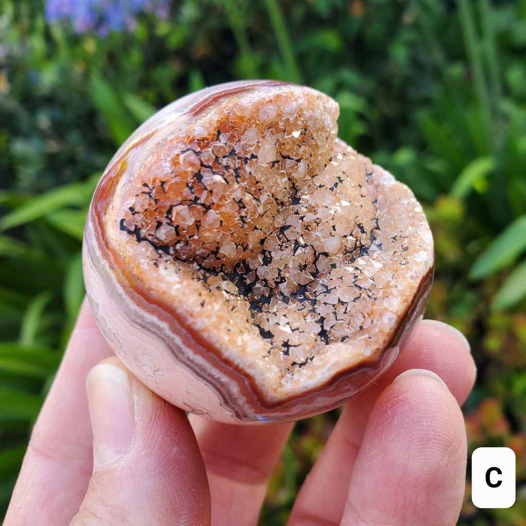 Pink Lace Agate Druzy Half Sphere - Balance of the Physical, Mental & Emotional - Pink Agate Crystal Ball Healing Gemstone