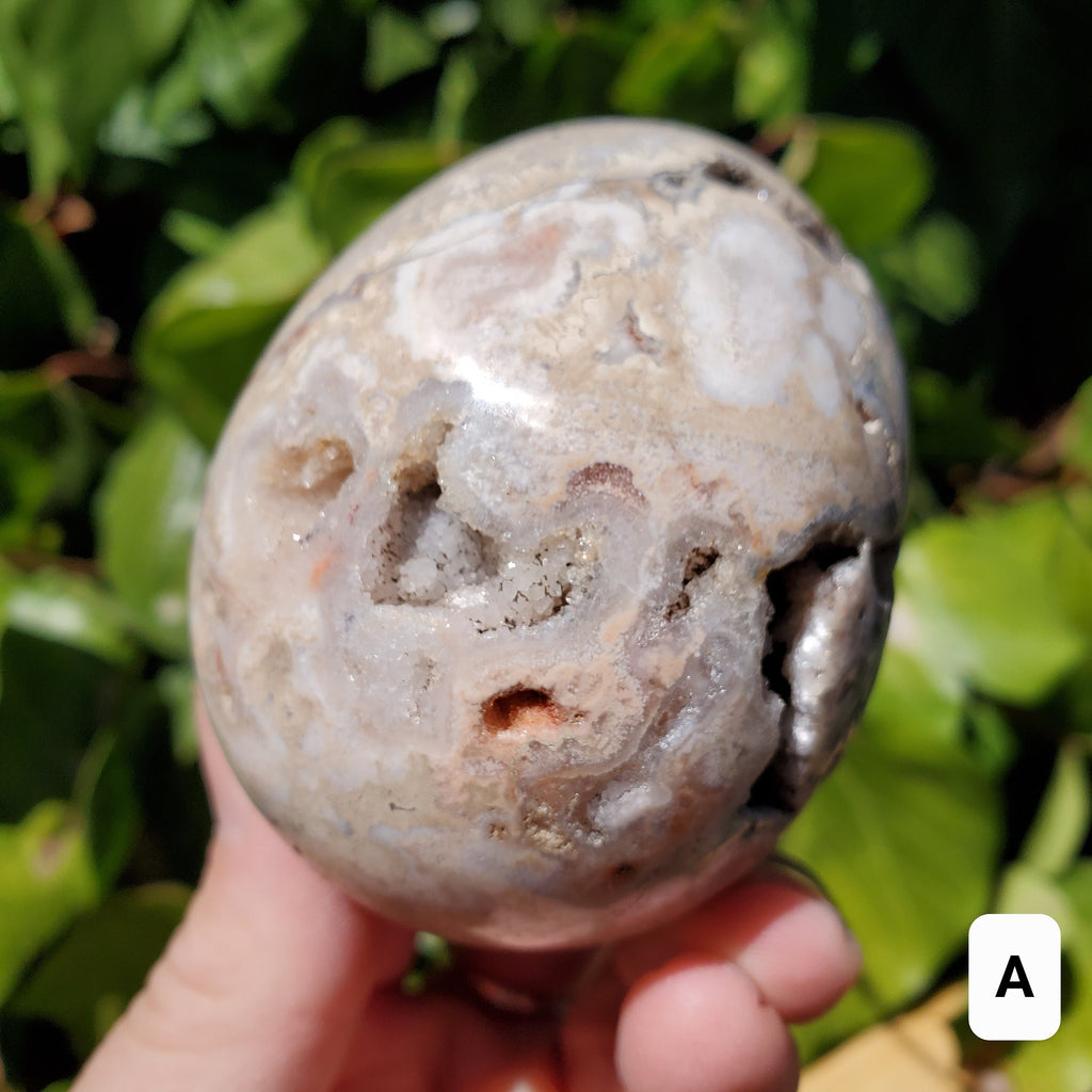 Druzy Agate Egg - Balance of the Physical, Mental & Emotional - Agate Crystal Egg Carving Healing Gemstone