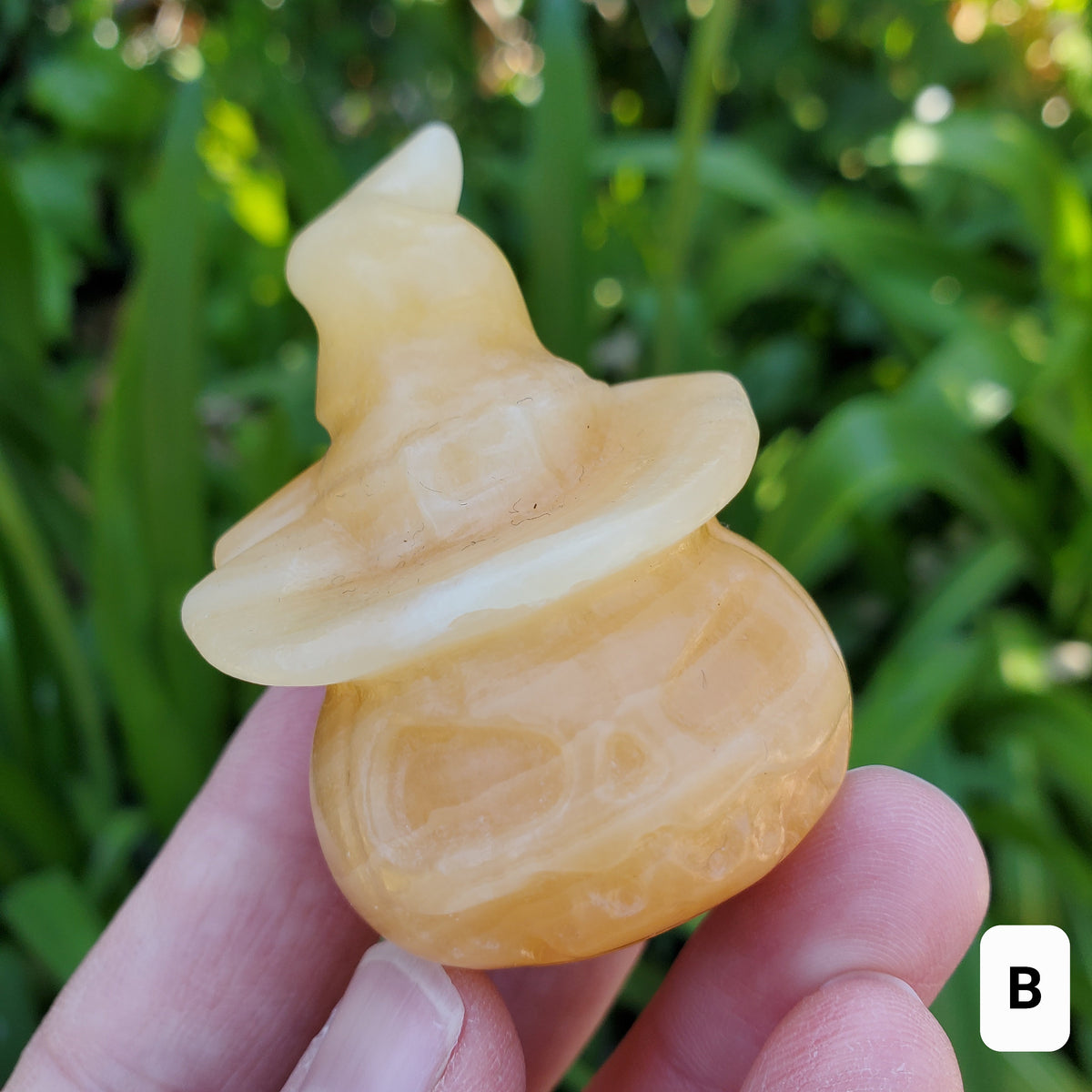 Orange Calcite Pumpkin with Witch Hat - Confidence, Self-Esteem, Creative & Sexual Energy - Calcite Crystal Pumpkin Halloween Gemstone