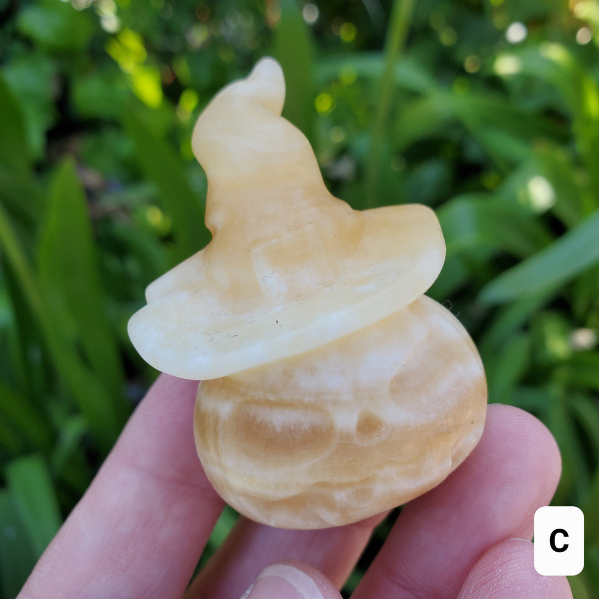Orange Calcite Pumpkin with Witch Hat - Confidence, Self-Esteem, Creative & Sexual Energy - Calcite Crystal Pumpkin Halloween Gemstone