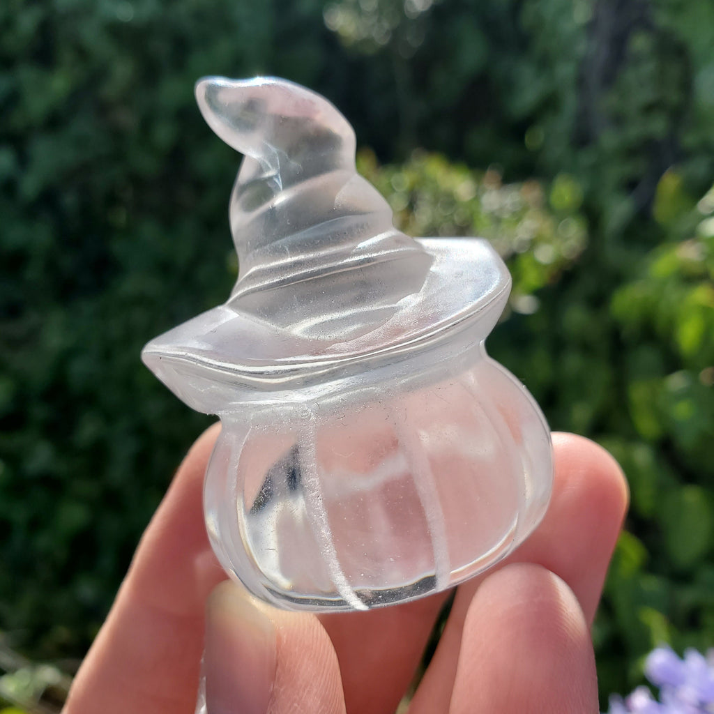 Glass Pumpkin with Witch Hat - Light Reflecting Crystal Pumpkin - 2.15" Crystal Carved Pumpkin - Halloween Decoration