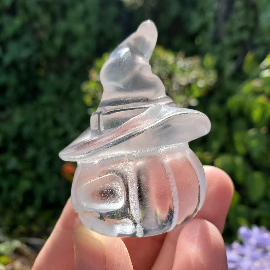 Glass Pumpkin with Witch Hat - Light Reflecting Crystal Pumpkin - 2.15" Crystal Carved Pumpkin - Halloween Decoration