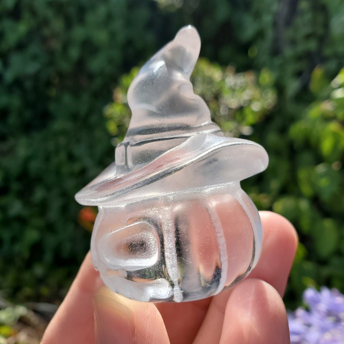 Glass Pumpkin with Witch Hat - Light Reflecting Crystal Pumpkin - 2.15" Crystal Carved Pumpkin - Halloween Decoration