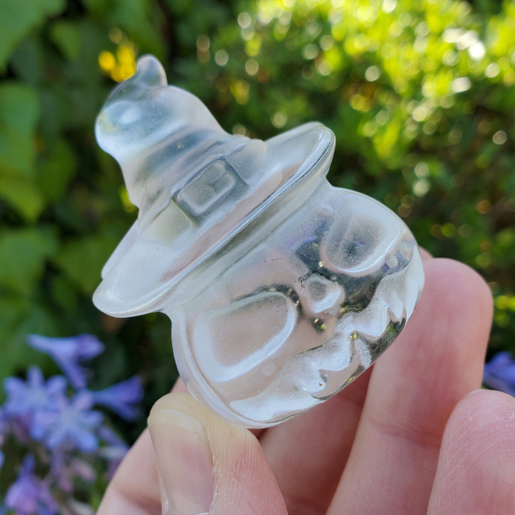 Glass Pumpkin with Witch Hat - Light Reflecting Crystal Pumpkin - 2.15" Crystal Carved Pumpkin - Halloween Decoration