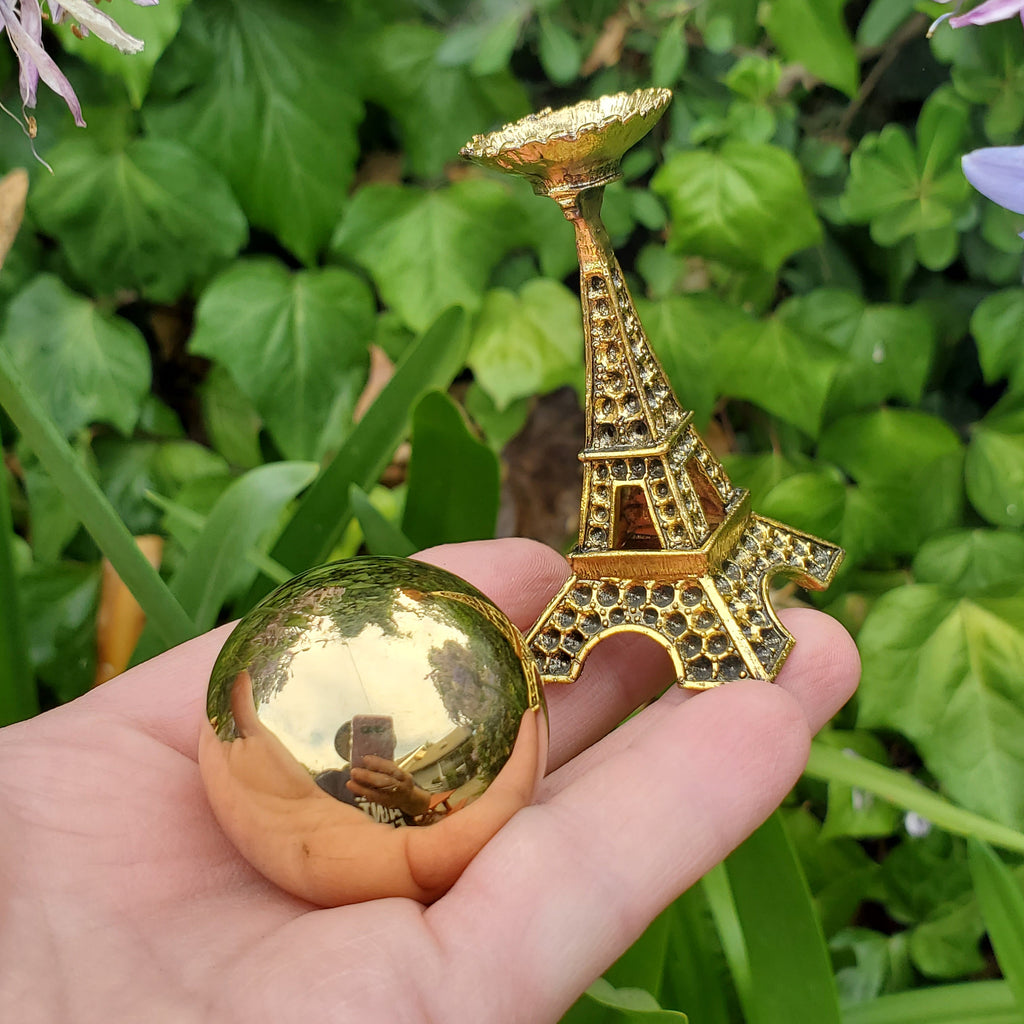 Pyrite Sphere on Gold Paris Stand - Blocks Negativity, Boost Personal Power - 1.5" Pyrite Sphere on Stand Healing Gemstone