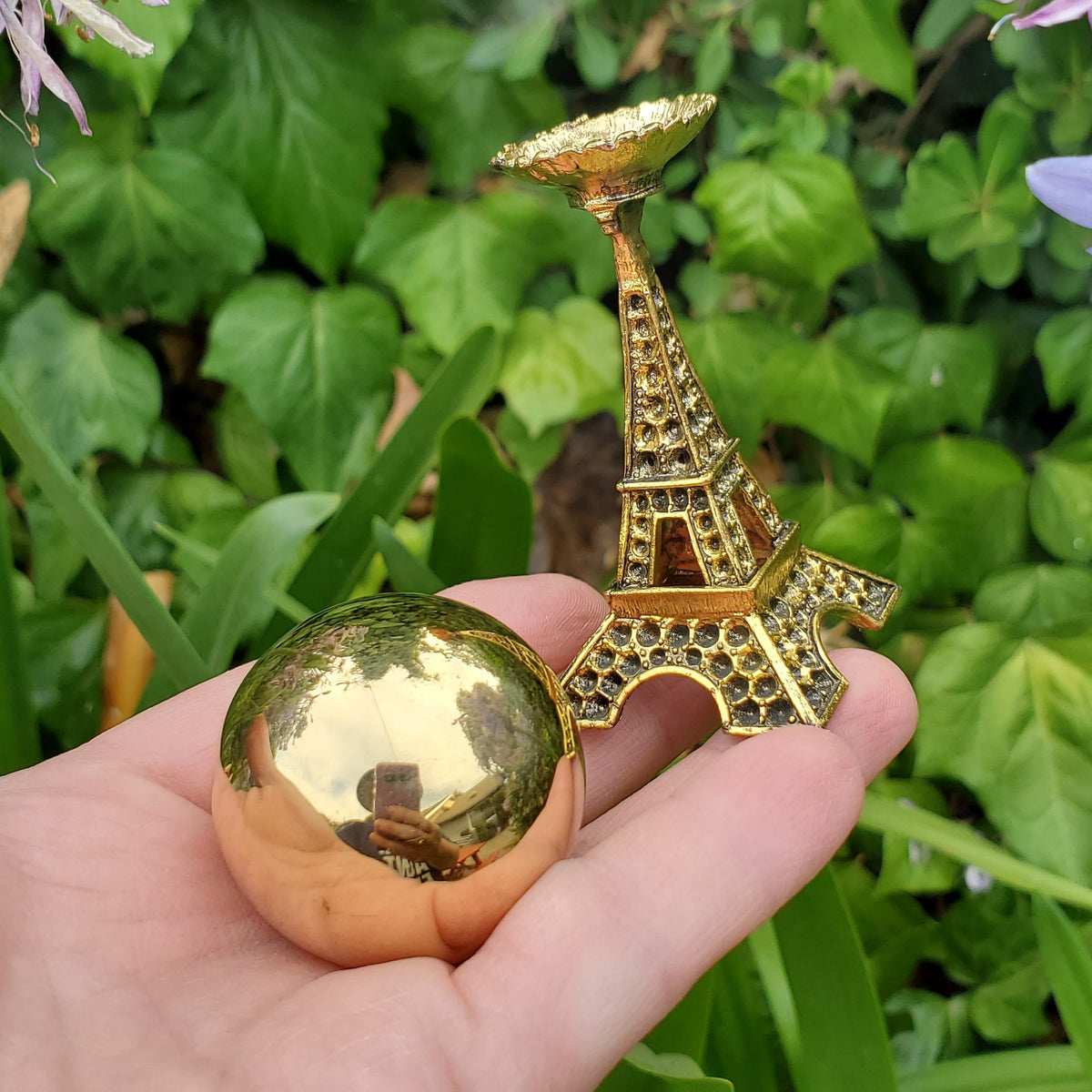 Pyrite Sphere on Gold Paris Stand - Blocks Negativity, Boost Personal Power - 1.5" Pyrite Sphere on Stand Healing Gemstone