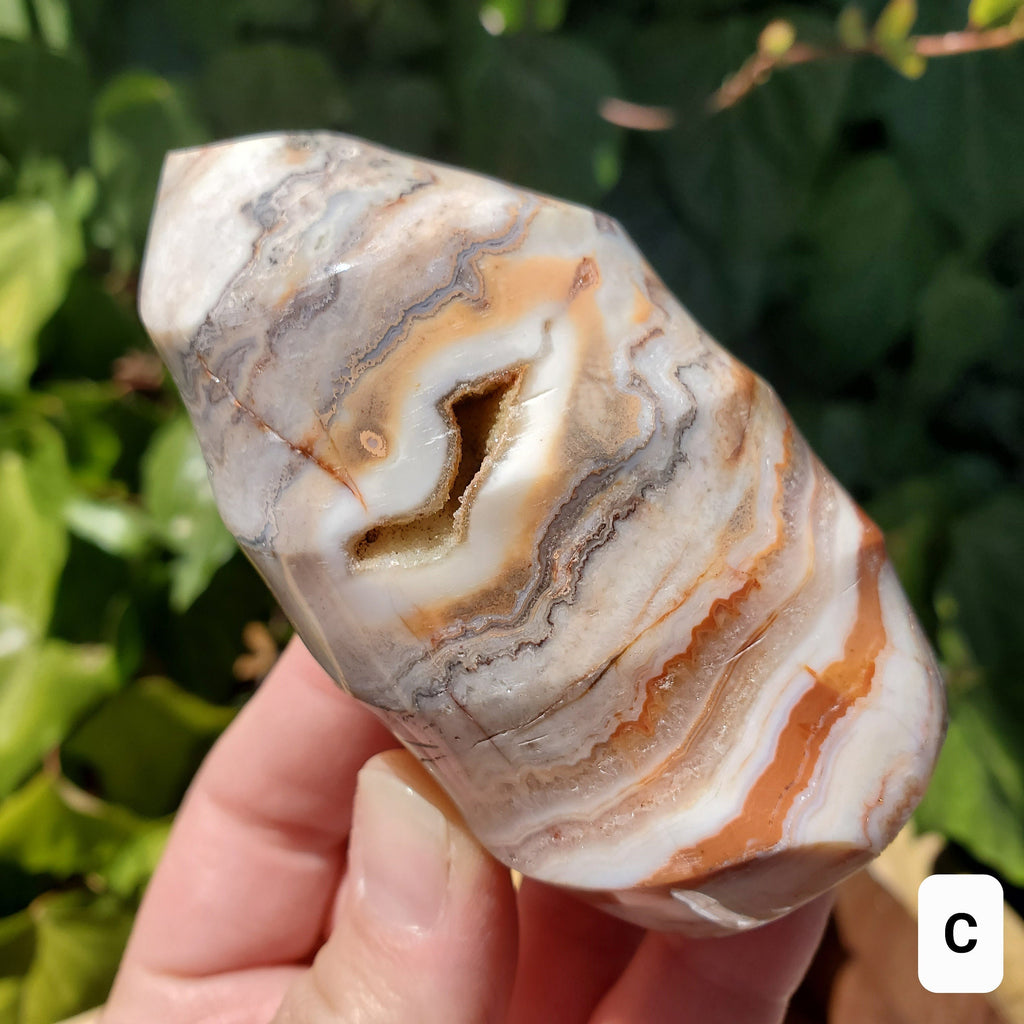 Pink Lace Agate Crystal Flame - Balance of the Physical, Mental & Emotional - Pink Agate Flame Healing Gemstone