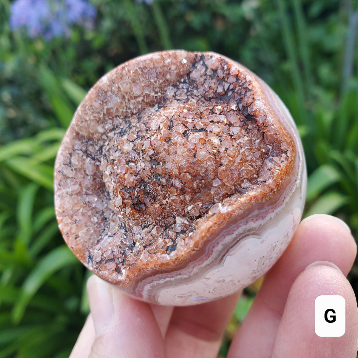 Pink Lace Agate Druzy Half Sphere - Balance of the Physical, Mental & Emotional - Pink Agate Crystal Ball Healing Gemstone