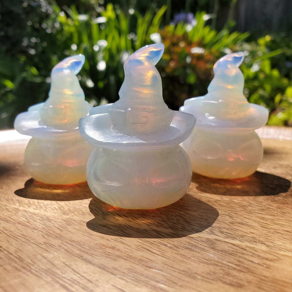 Opalite Pumpkin with Witch Hat - Confidence, Boost Inner Power, Stabilizing - Crystal Pumpkin Carving Healing Gemstones