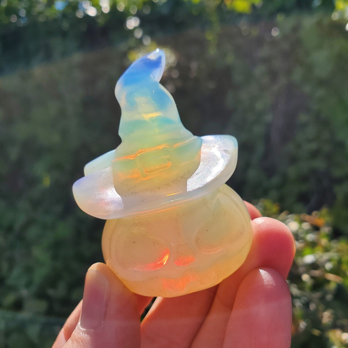 Opalite Pumpkin with Witch Hat - Confidence, Boost Inner Power, Stabilizing - Crystal Pumpkin Carving Healing Gemstones