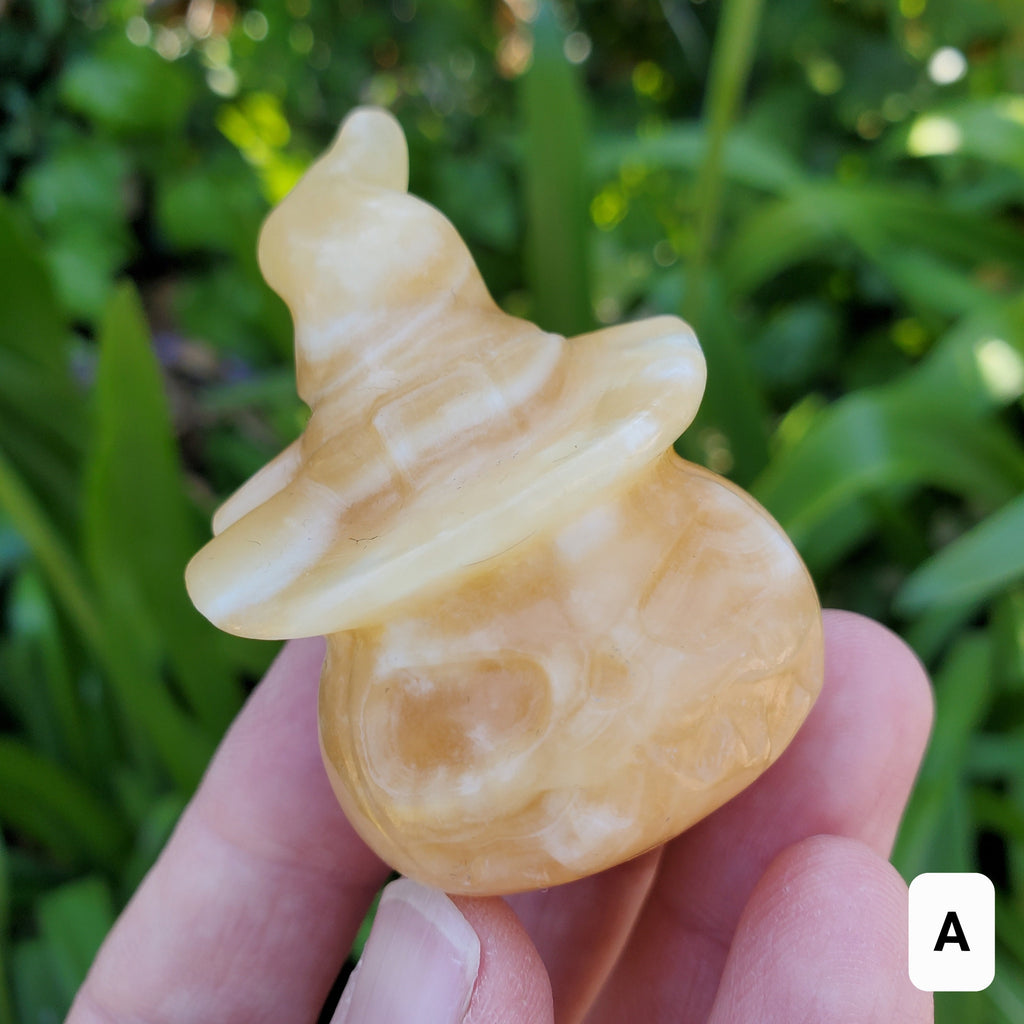 Orange Calcite Pumpkin with Witch Hat - Confidence, Self-Esteem, Creative & Sexual Energy - Calcite Crystal Pumpkin Halloween Gemstone