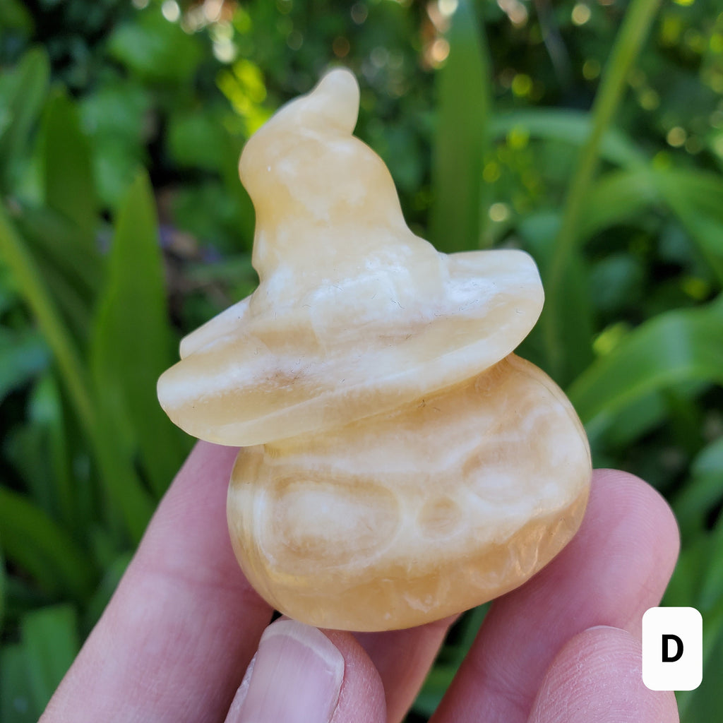 Orange Calcite Pumpkin with Witch Hat - Confidence, Self-Esteem, Creative & Sexual Energy - Calcite Crystal Pumpkin Halloween Gemstone