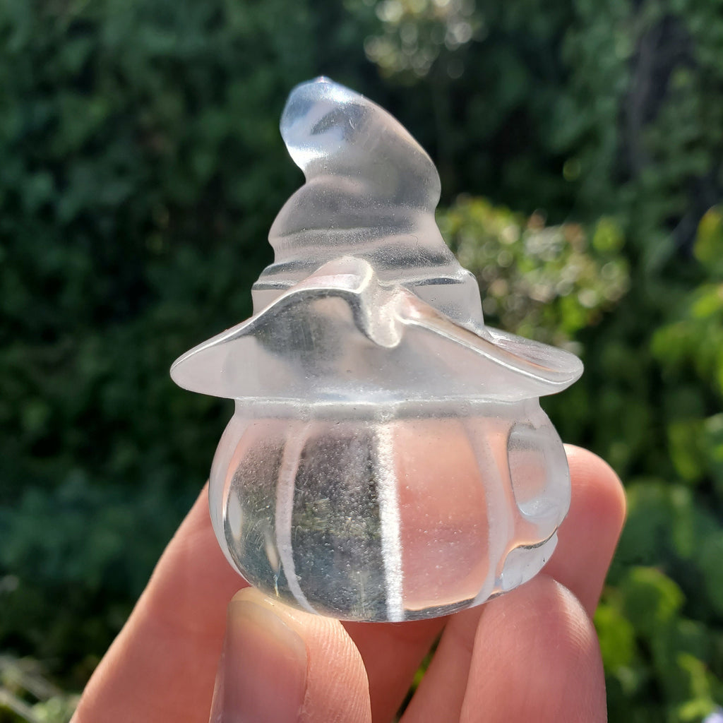 Glass Pumpkin with Witch Hat - Light Reflecting Crystal Pumpkin - 2.15" Crystal Carved Pumpkin - Halloween Decoration