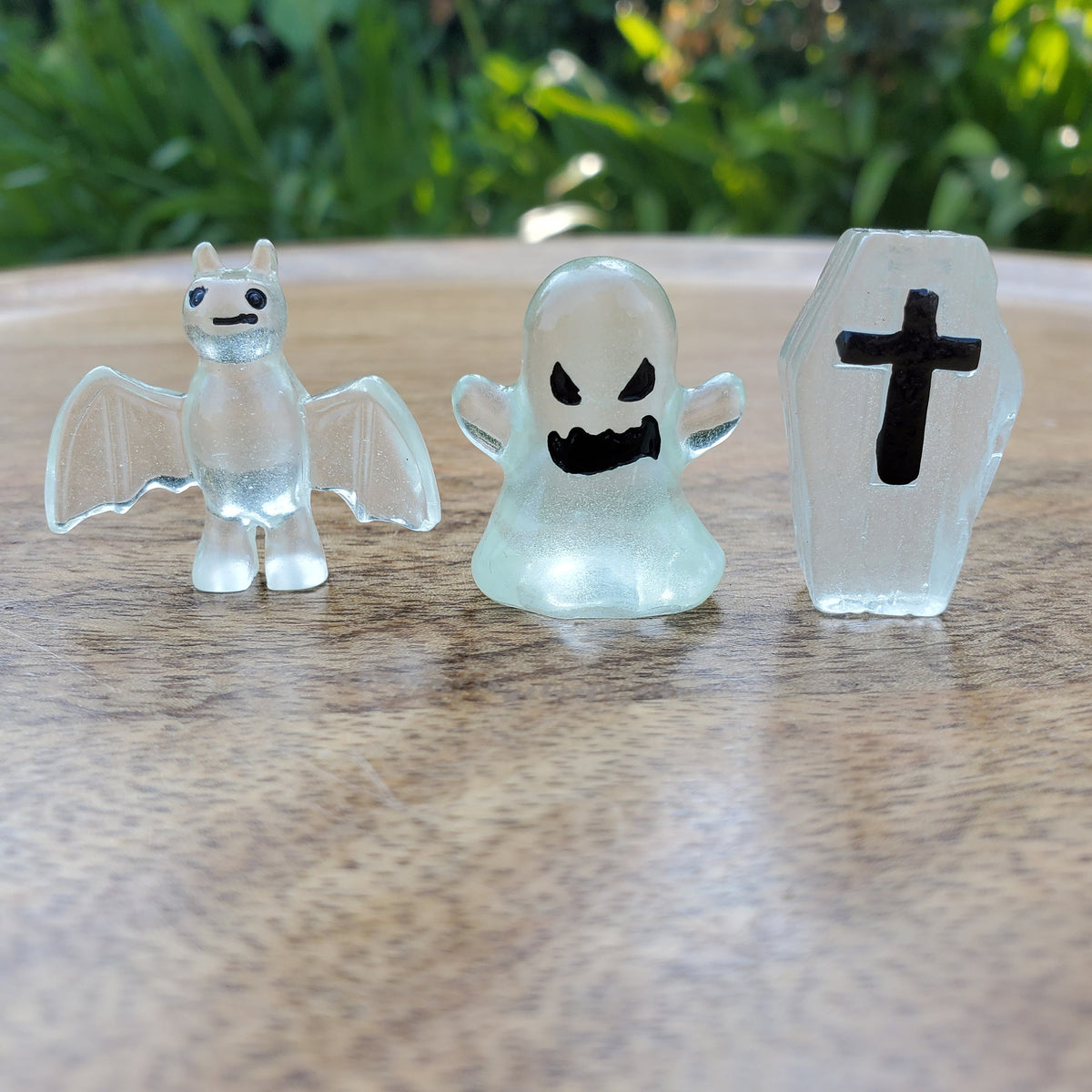 Small Glow in The Dark Halloween Set of 6 - Luminous Spooky Figurines that Glows with UV Light, Flashlight or Sun - Halloween Decor & Gifts