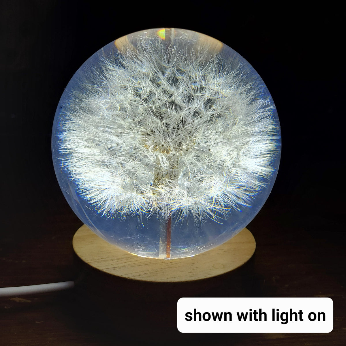 Dandelion Accent Light | Handmade Resin Craft with Real Dandelion Inside - Flower Sphere Lamp, Home Décor Night Light Vanity Living Room