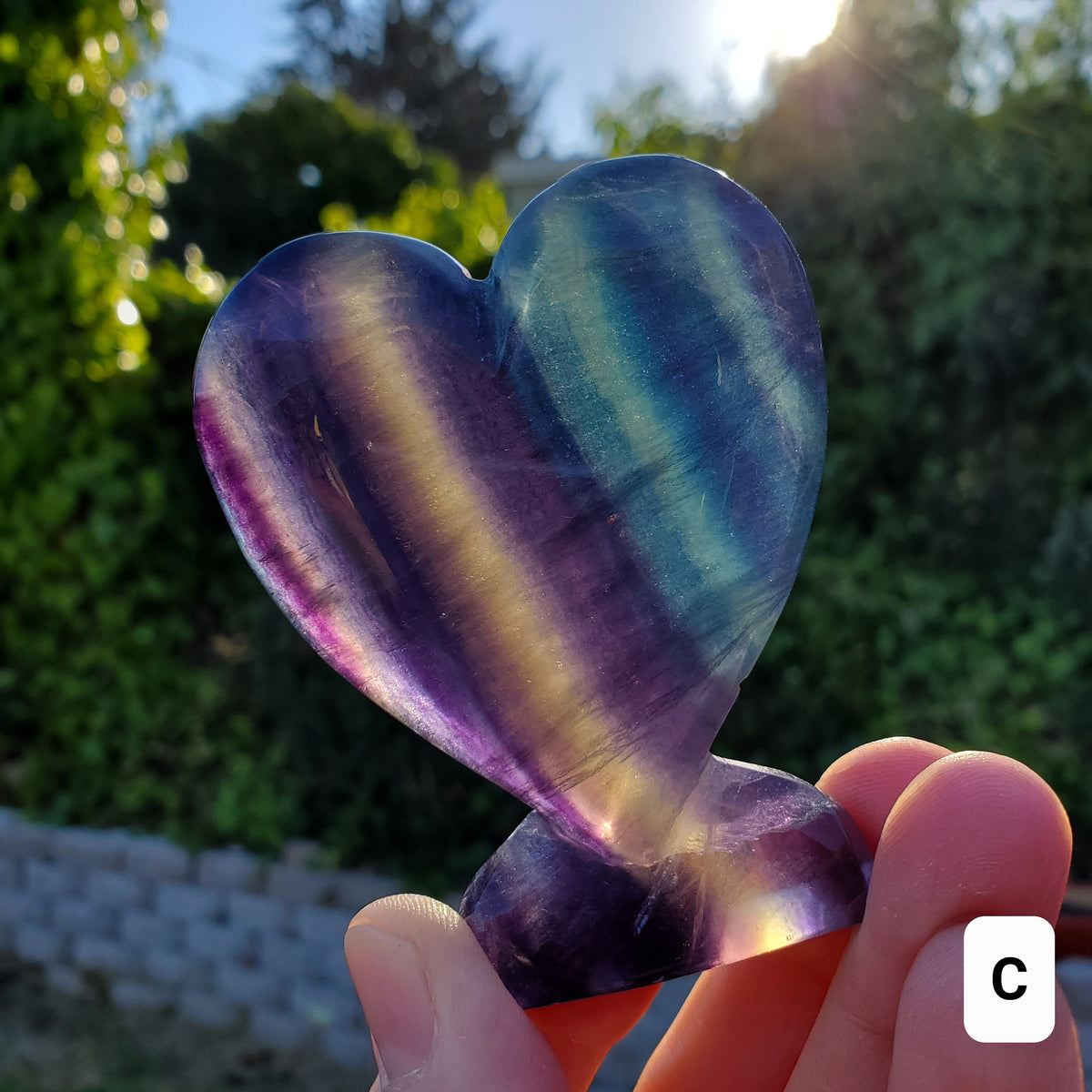 Rainbow Fluorite Standing Heart - Mental Concentration, Energetic Protection, Positivity - Fluorite Carved Crystal Heart Healing Gemstone