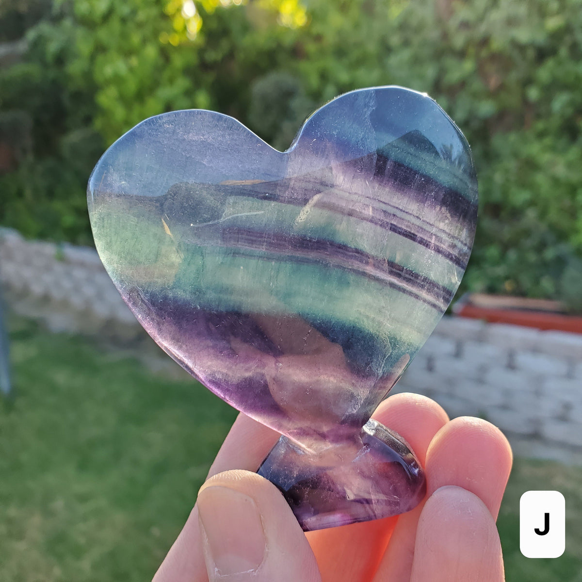 Rainbow Fluorite Standing Heart - Mental Concentration, Energetic Protection, Positivity - Fluorite Carved Crystal Heart Healing Gemstone