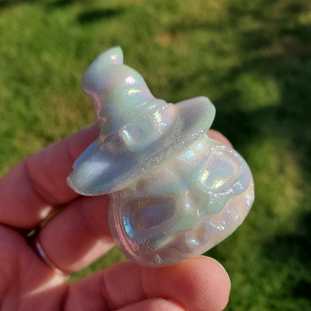 Aura White Jade Pumpkin - Peaceful, Calm, Love Energy, Positive Energy - White Pumpkin Crystal Carving Healing Gemstone Halloween