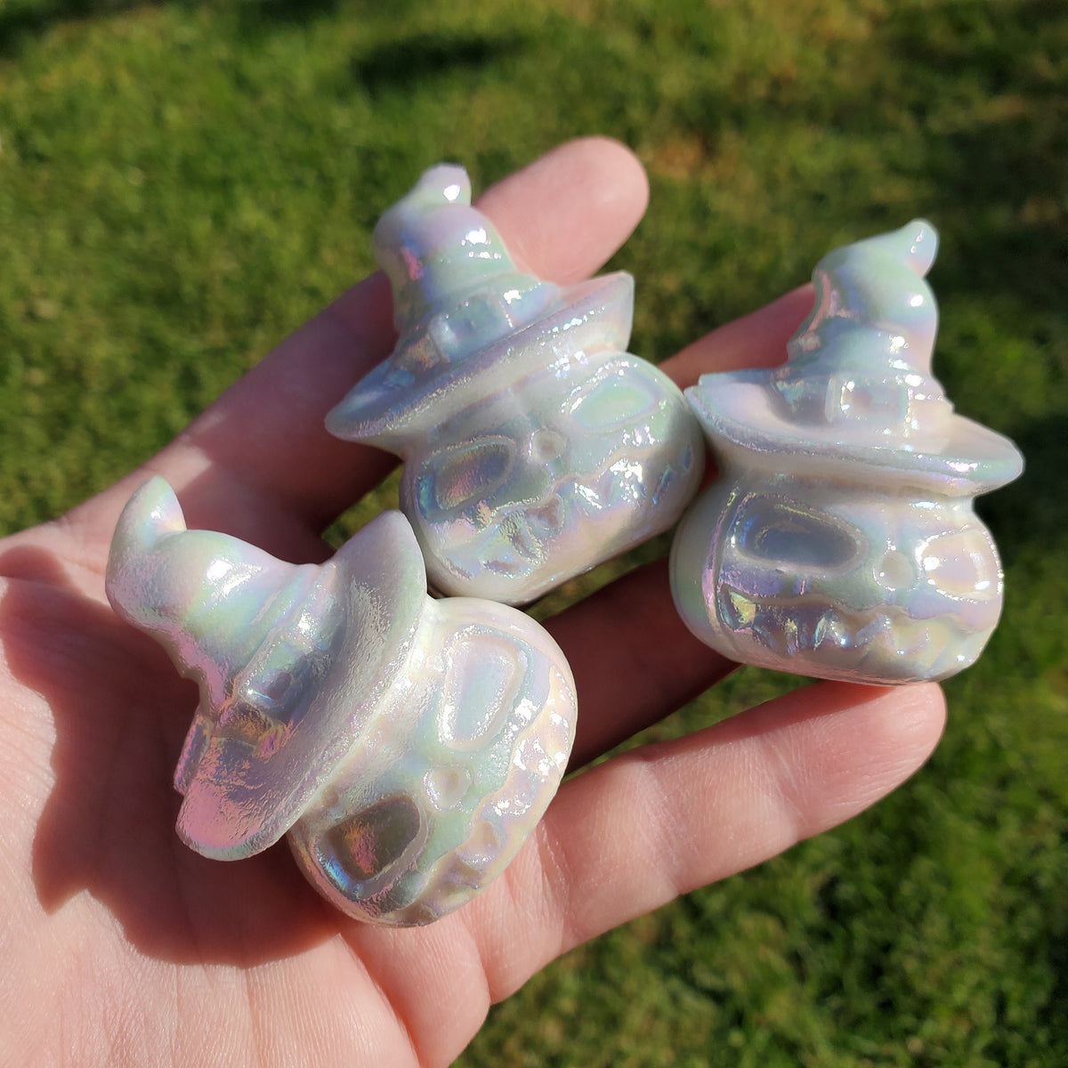 Aura White Jade Pumpkin - Peaceful, Calm, Love Energy, Positive Energy - White Pumpkin Crystal Carving Healing Gemstone Halloween