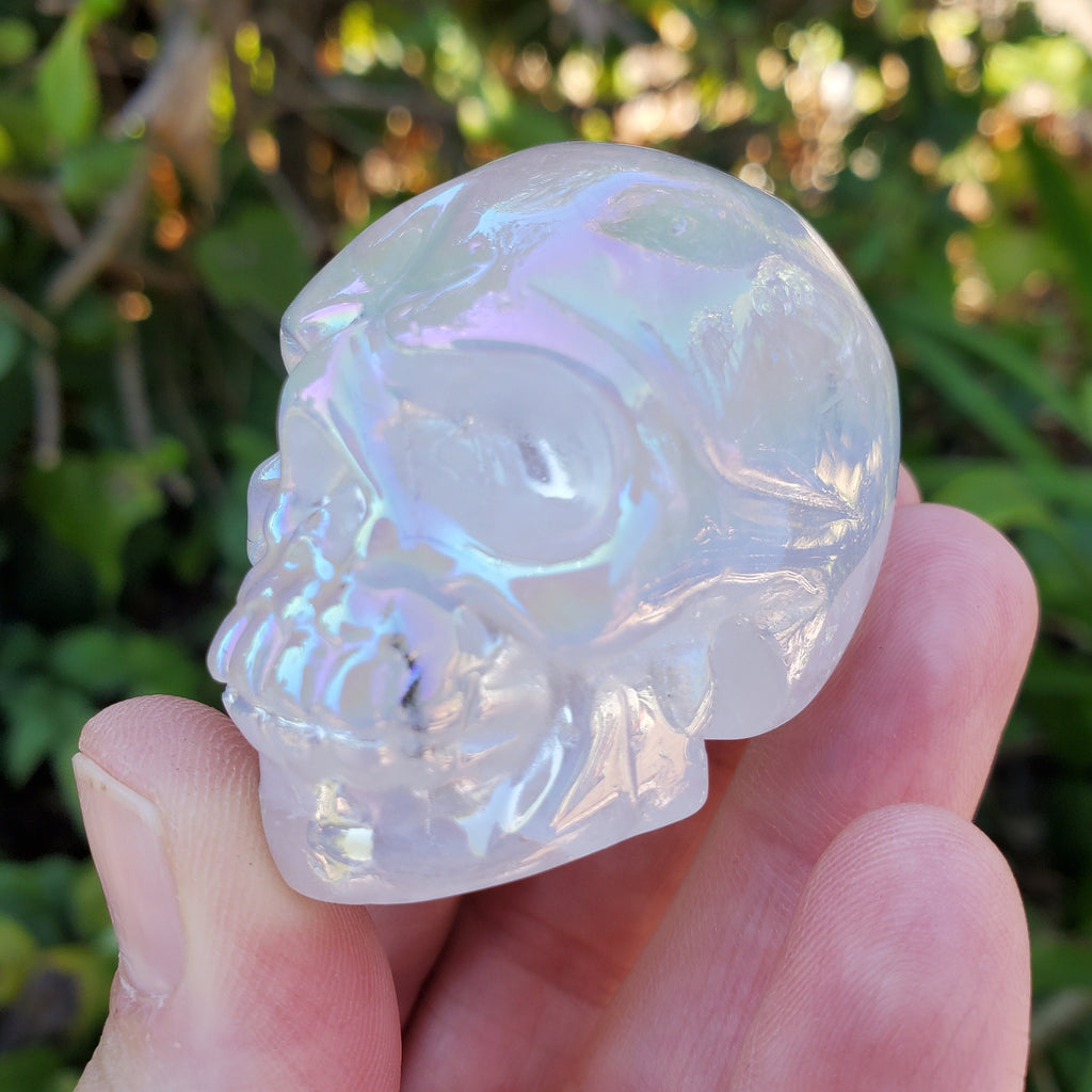 Small Aura Quartz Skull - Counteracts Negative Energy, Magnifies Positive Energy - Carved Skull Stone Healing Crystal Gemstones